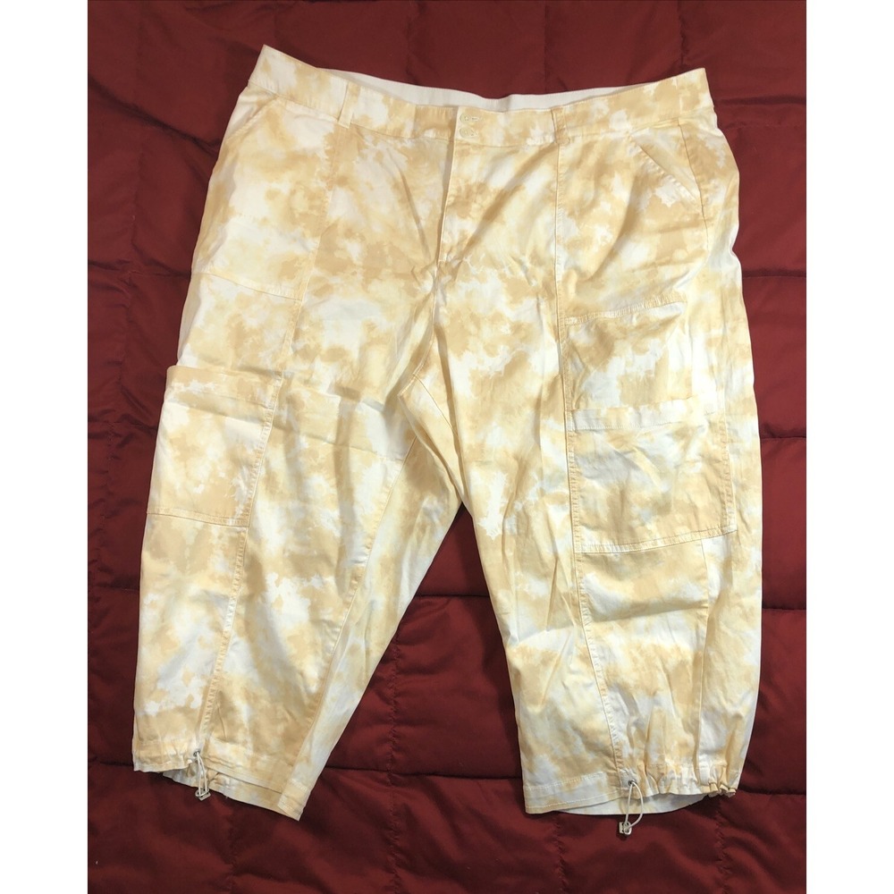 Lane Bryant Pants Womens Plus 26 Yellow Gold White Tie-Dye High Rise Cargo Capri